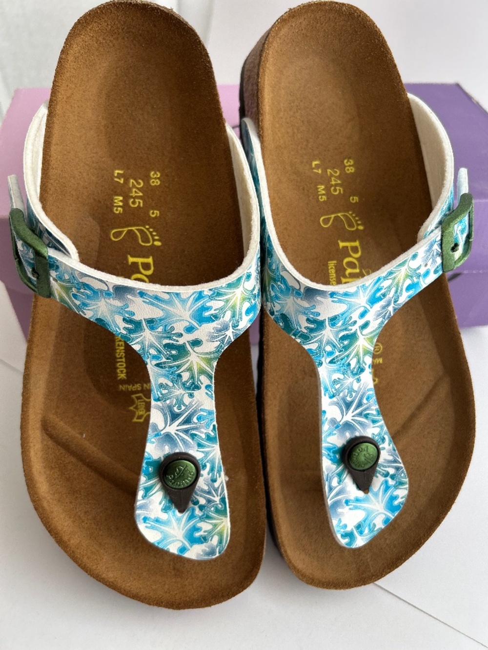 Papillio by Birkenstock Gizeh Ocean Leaves Blue Size 8